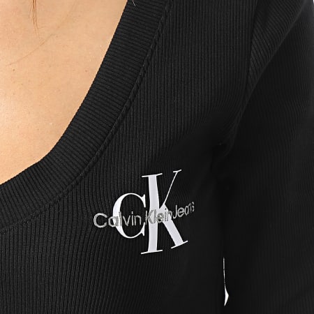 Calvin Klein - Tee Shirt Manches Longues Col V Femme 2023 Noir