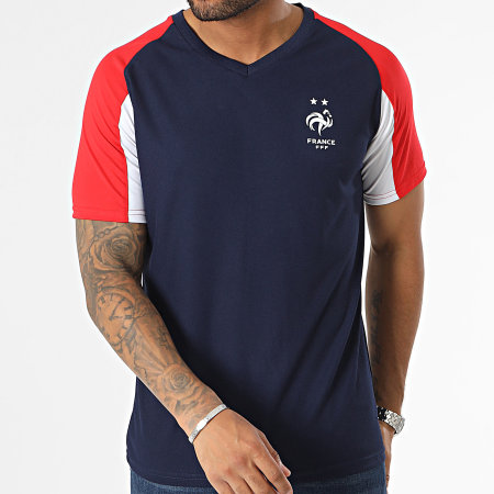FFF - Tee Shirt Col V F23015C Bleu Marine Rouge