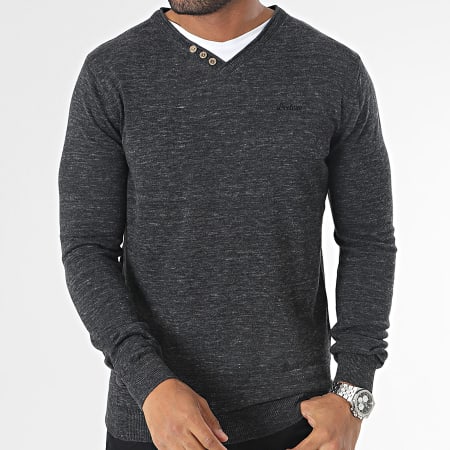 Deeluxe - Pull Col V Single P3201M Gris Anthracite Chiné