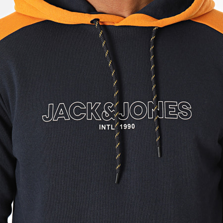 Jack And Jones - Anker Felpa con cappuccio blu navy arancione
