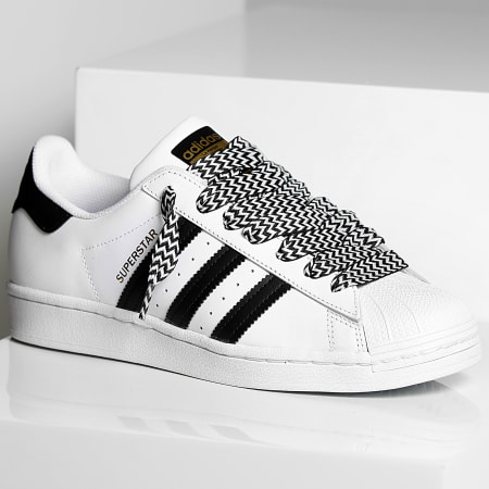 Adidas Originals - Zapatillas Superstar EG4958 White Core Black x Superlaced grandes cordones negros y blancos