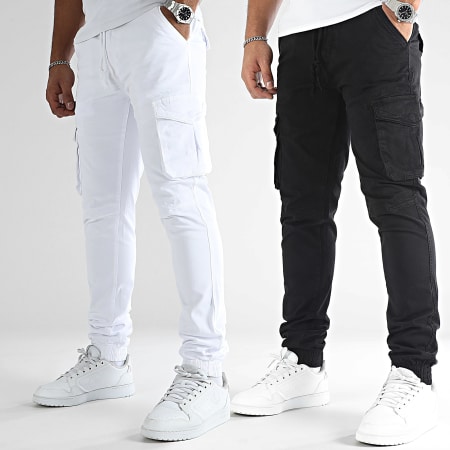 John H - Set di 2 pantaloni cargo bianchi e neri XQ05