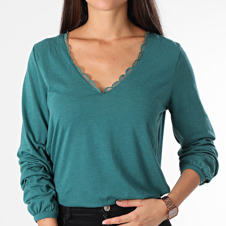 Only - Camiseta de manga larga y cuello en V para mujer Lava Green