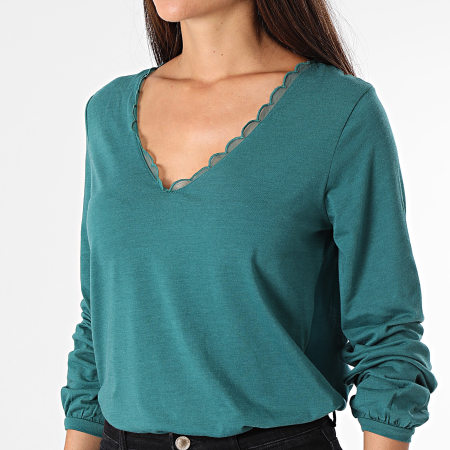 Only - Top Manches Longues Col V Femme Lava Vert