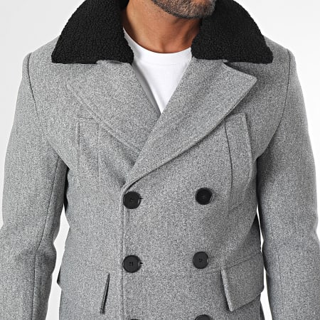 Frilivin - Cappotto con colletto in pelle di pecora, grigio scuro