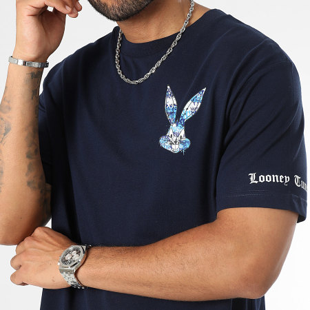 Looney Tunes - Tee Shirt Oversize Large Sleeves Bugs Bunny Graffiti Blue Bleu Marine