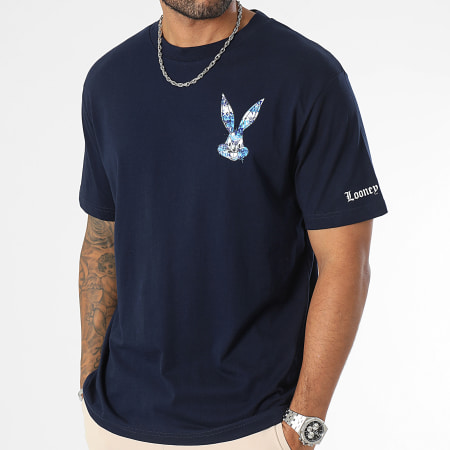 Looney Tunes - Tee Shirt Oversize Large Sleeves Bugs Bunny Graffiti Blue Bleu Marine