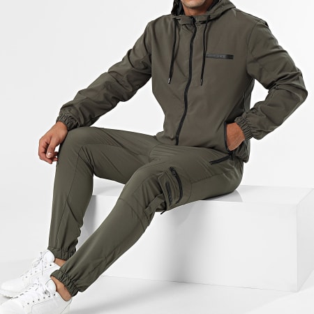 Zelys Paris - Set giacca con cappuccio e pantaloni cargo verde kaki