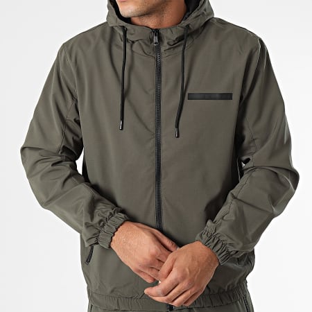 Zelys Paris - Conjunto de chaqueta con capucha y pantalón cargo verde caqui