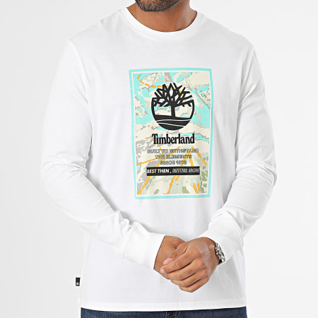 Timberland - Tee Shirt Manches Longues AOP Logo A6JK9 Blanc