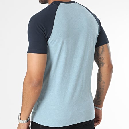 Superdry - Tee Shirt Raglan Essential Logo Baseball Bleu Clair Chiné