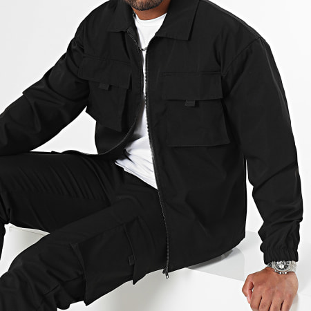 LBO - Conjunto de chaqueta negra con cremallera y pantalón cargo 1070521