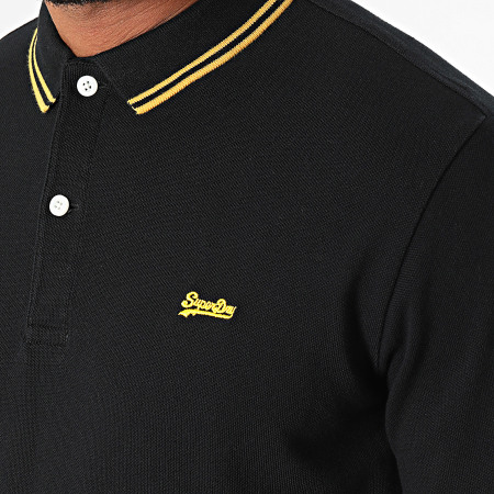 Superdry - Polo Manches Longues Vintage Tipped Noir