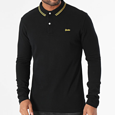Superdry - Polo Manches Longues Vintage Tipped Noir