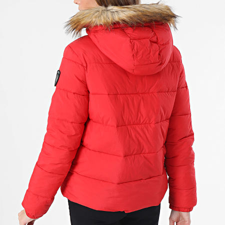Superdry - Piumino da donna con cappuccio in pelliccia sintetica W5011569A Rosso
