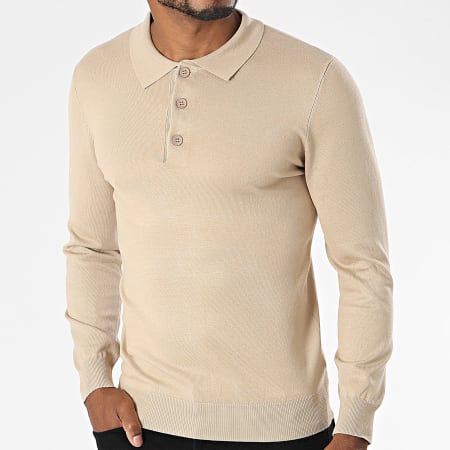 Aarhon - Polo a maniche lunghe Beige Taupe