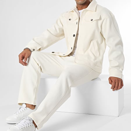 Aarhon - Conjunto de chaqueta y pantalón beige claro
