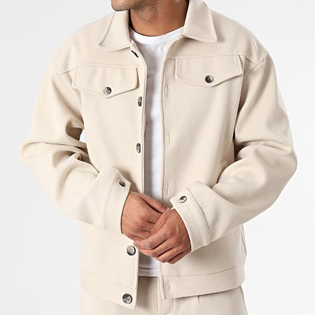 Aarhon - Conjunto de chaqueta beige y pantalón ancho