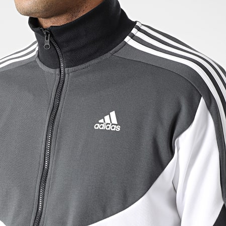 Adidas Sportswear - IJ6075 Tuta da ginnastica grigio antracite bianco nero a righe