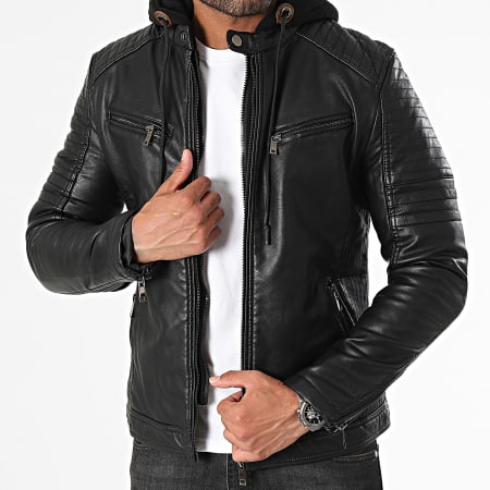 Classic Series - Giacca biker con cappuccio nero