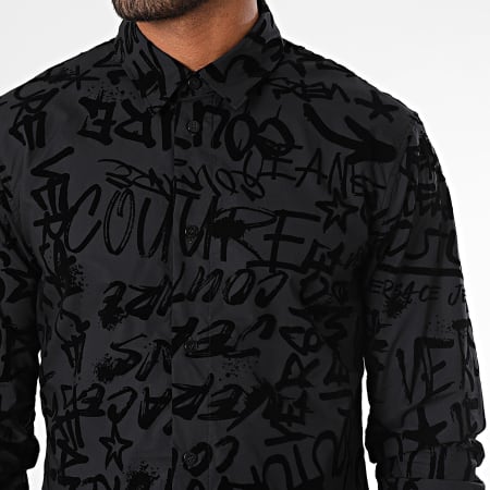 Versace Jeans Couture - Camisa Manga Larga Estampado Graffiti Flock 75GAL2S0 Negro