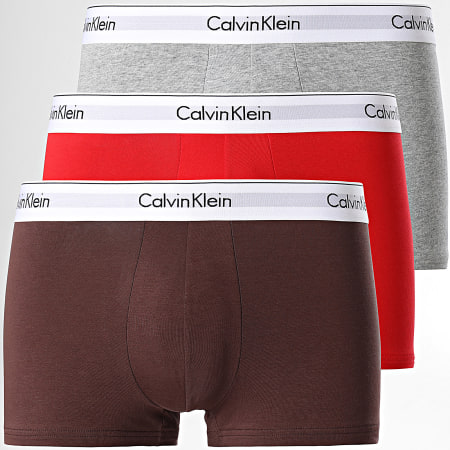 Calvin Klein - Set di 3 boxer moderni in cotone elasticizzato NB2380A grigio erica rosso bordeaux