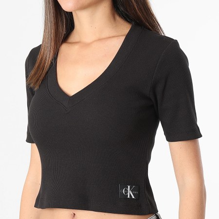 Calvin Klein - Tee Shirt Col V Femme 2379 Noir