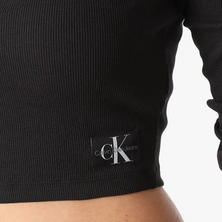 Calvin Klein - Camiseta corta de manga larga para mujer 2025 Negro
