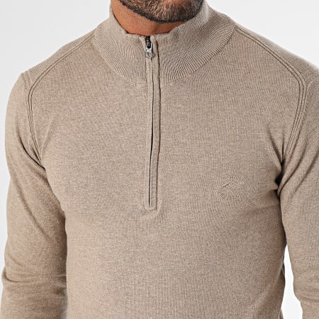 Indicode Jeans - Pull Col Montant Zippé Liliamos Beige Taupe