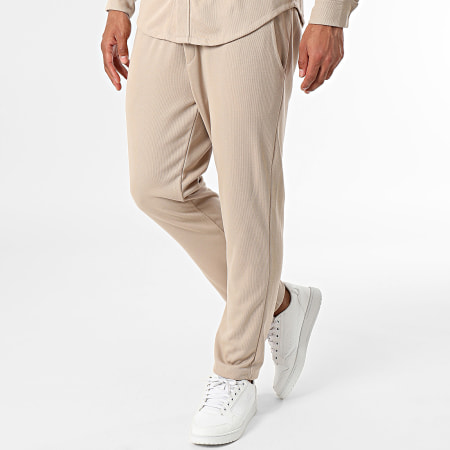 KZR - Conjunto de camisa de manga larga y pantalón de chándal beige