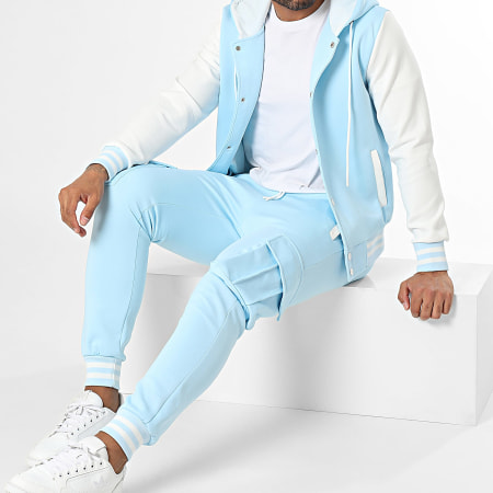 Zayne Paris  - Set giacca e pantaloni cargo con bottoni bianchi e blu chiaro