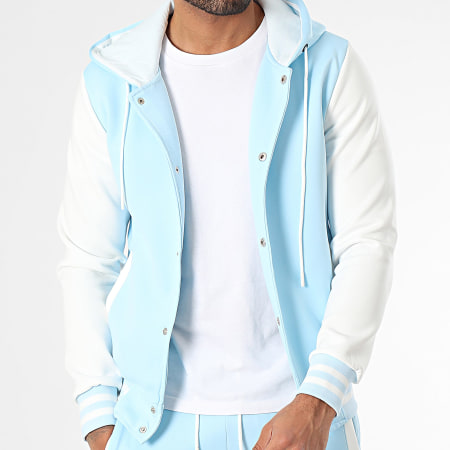 Zayne Paris  - Conjunto de chaqueta abotonada azul claro blanca y pantalón cargo