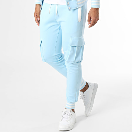 Zayne Paris  - Conjunto de chaqueta abotonada azul claro blanca y pantalón cargo