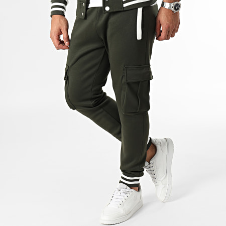 Zayne Paris  - Set giacca e pantaloni cargo con abbottonatura bianca e verde kaki