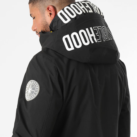 DoubleHood - Chaqueta Filton negra con capucha y cremallera