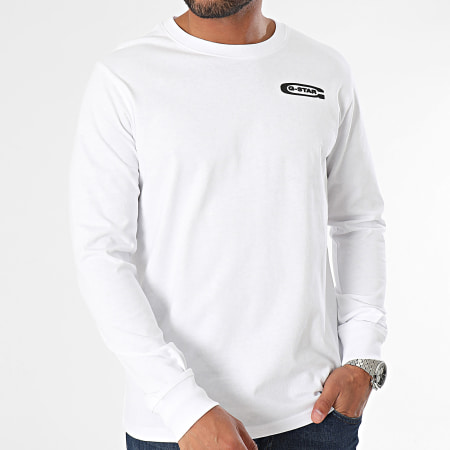 G-Star - Tee Shirt Manches Longues Old School Chest D23875-C336 Blanc
