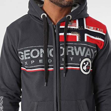 Geographical Norway - Sweat Zippé Capuche Gris Anthracite