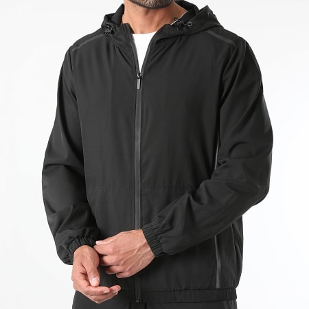 LBO - 0143 Conjunto de chaqueta negra con capucha y cremallera y pantalón cargo