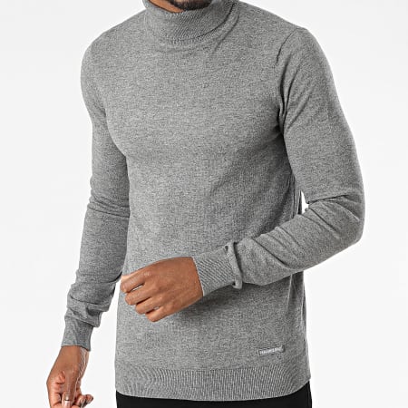 Paname Brothers - Pull Col Roulé Gris Anthracite Chiné