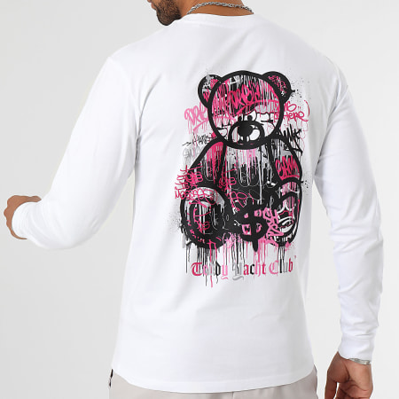 Teddy Yacht Club - Tee Shirt Manica lunga Art Series Dripping Pink Bianco