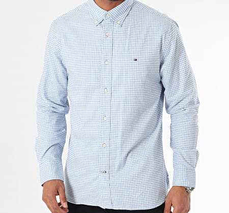 Tommy Hilfiger - Chemise Manches Longues Oxford Gingham Bleu Clair Blanc