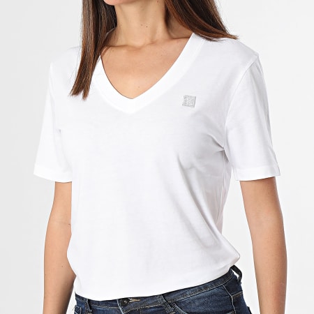 Calvin Klein - Tee Shirt Col V Femme 2560 Blanc
