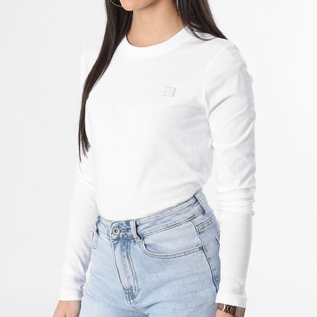Calvin Klein - Maglietta a maniche lunghe con ricamo Badge da donna 2884 Bianco