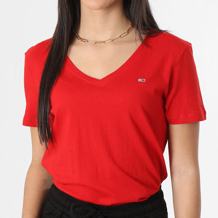 Tommy Jeans - Camiseta de mujer con cuello en V Slim Soft 4617 Red