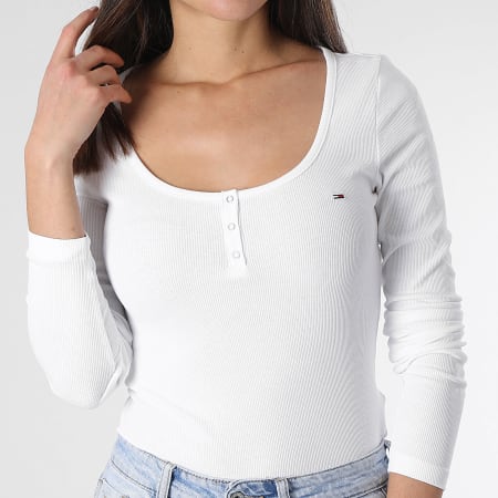 Tommy Jeans - Maglietta donna Slim Button manica lunga 7390 Bianco