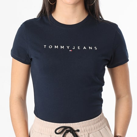 Tommy Jeans - Camiseta de mujer Linear 7361 Crew Neck Azul Marino