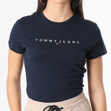 Tommy Jeans - Camiseta de mujer Linear 7361 Crew Neck Azul Marino