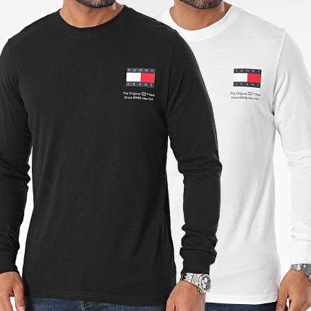 Tommy Jeans - Set di 2 camicie a maniche lunghe Slim Flag 8278 nero bianco