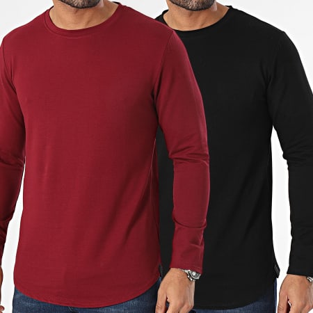 Uniplay - Set di 2 camicie a maniche lunghe nere bordeaux