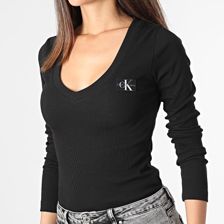 Calvin Klein - Tee Shirt Manches Longues Col V Femme 2882 Noir